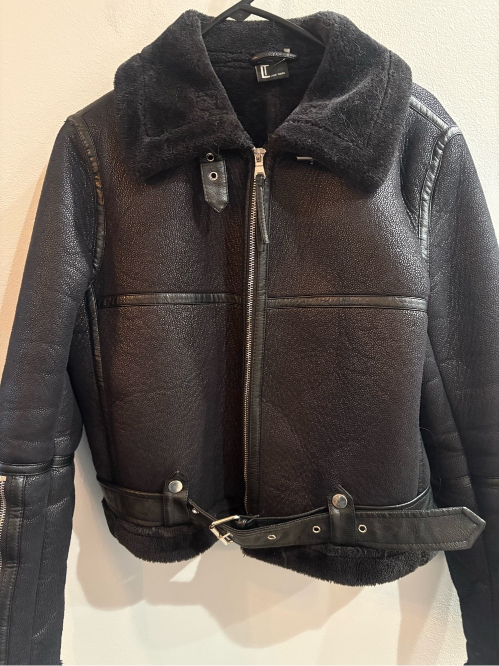 Love Token Black Faux Leather Aviator Jacket Size Small
